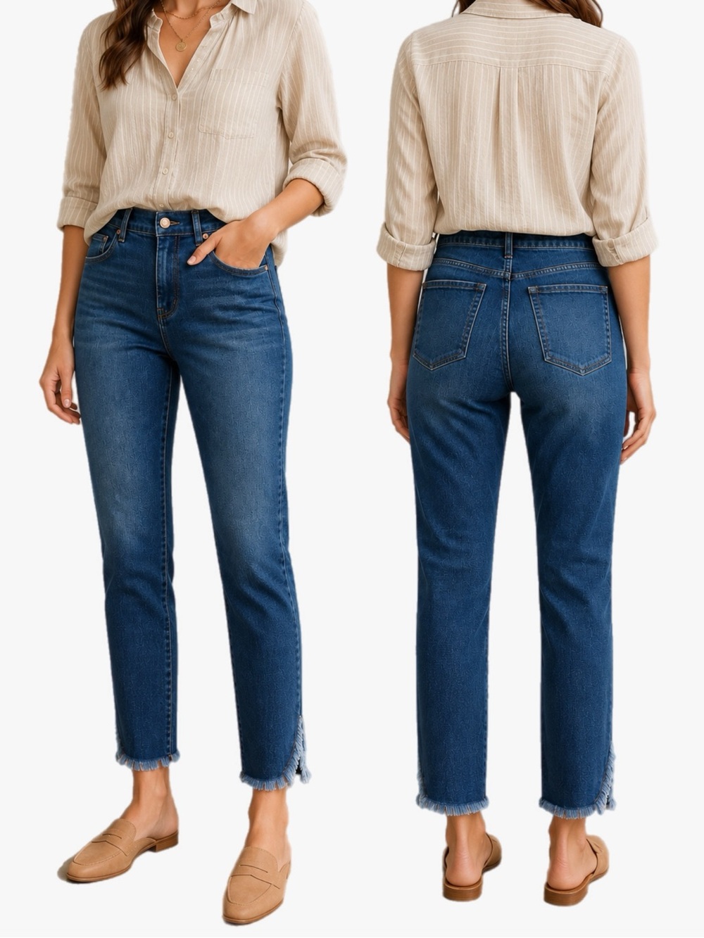 LOFT Women’s Size 10 Blue Ankle Jeans Raw Frayed Hem Side Slit Straight Leg